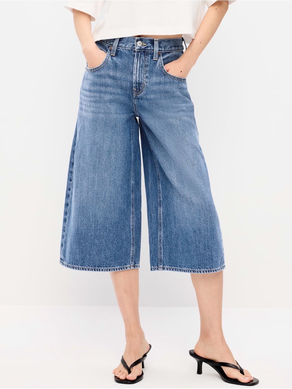 Wide-Leg Cropped Blue Denim Jeans